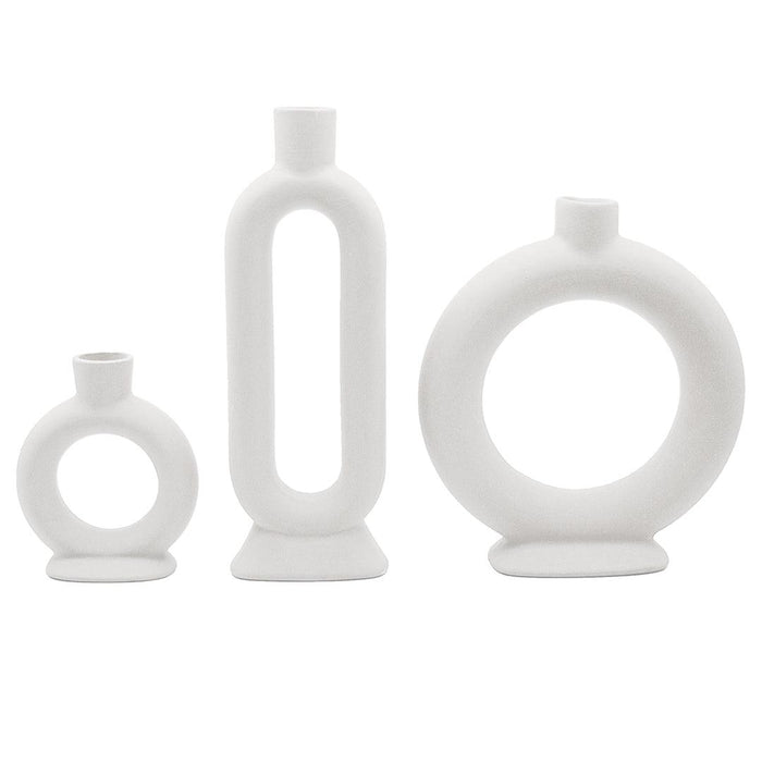 Ceramic Abstract Taper Candle Holders-Set of 3-Koyal Wholesale-White-