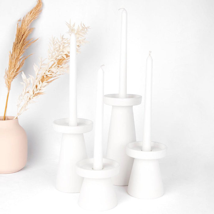 Ceramic Pillar and Taper Candle Holders, Tall & Short Candle Stand-Set of 4-Koyal Wholesale-Matte White-