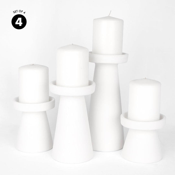 Ceramic Pillar and Taper Candle Holders, Tall & Short Candle Stand-Set of 4-Koyal Wholesale-Matte White-