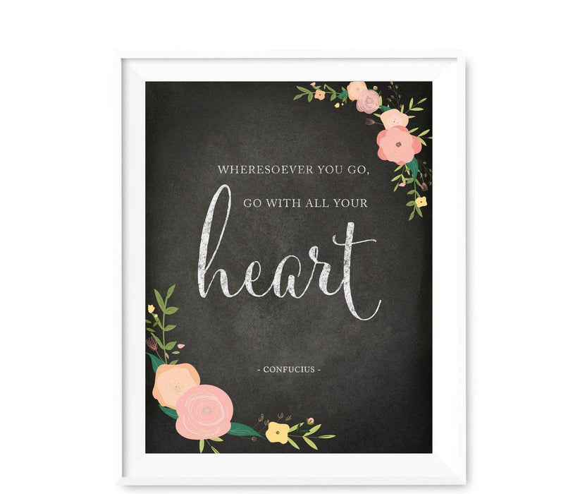 Chalkboard & Floral Roses Wedding Love Quote Wall Art Print Sign-Set of 1-Andaz Press-Every Heart Sings A Song-