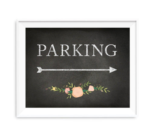 Chalkboard & Floral Roses Wedding Party Directional Signs-Set of 1-Andaz Press-Parking-
