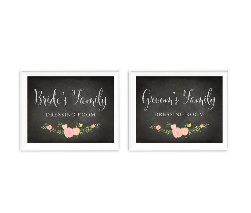Chalkboard & Floral Roses Wedding Party Signs, 2-Pack-Set of 2-Andaz Press-Family Dressing Rooms-