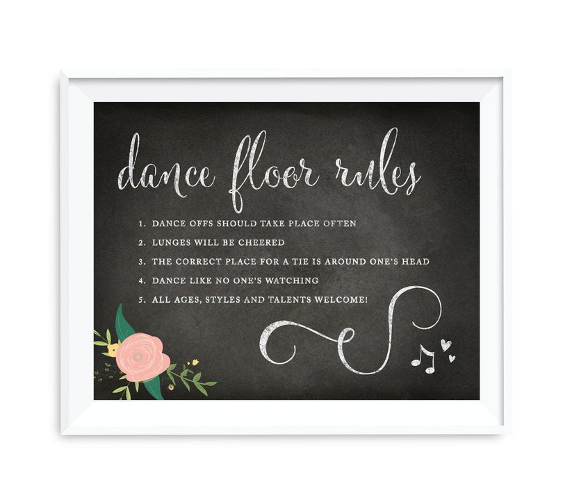Chalkboard & Floral Roses Wedding Party Signs-Set of 1-Andaz Press-Dance Floor Rules-
