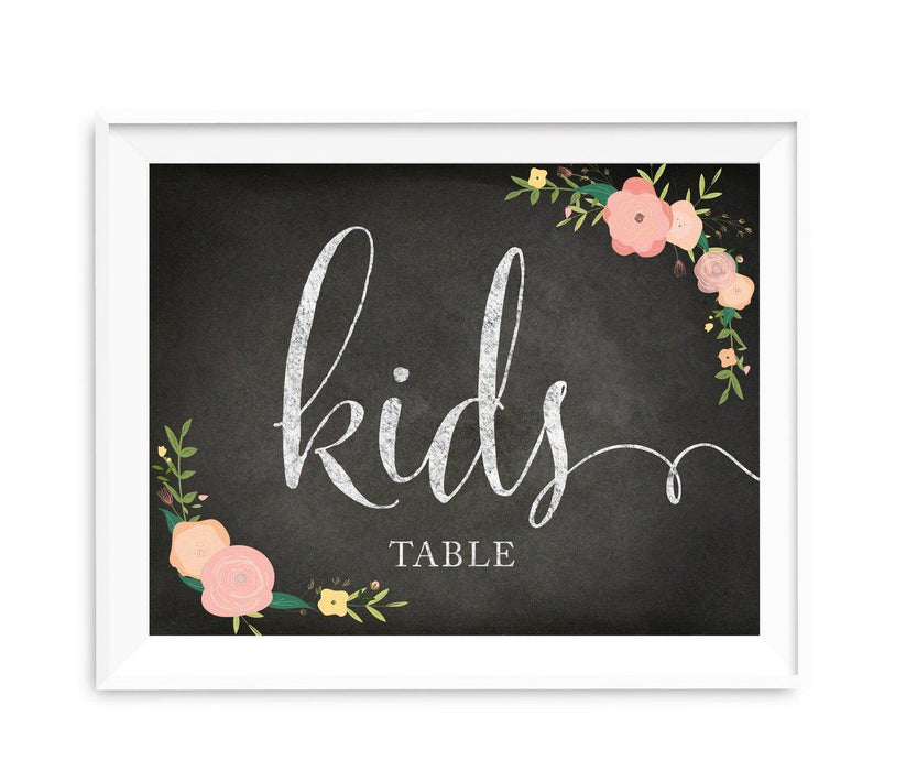Chalkboard & Floral Roses Wedding Party Signs-Set of 1-Andaz Press-Kids Table-