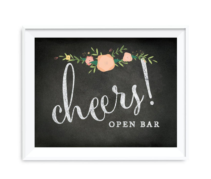 Chalkboard & Floral Roses Wedding Party Signs-Set of 1-Andaz Press-Open Bar Cheers!-