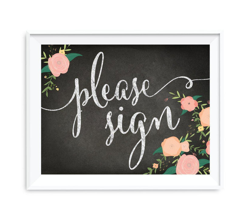 Chalkboard & Floral Roses Wedding Party Signs-Set of 1-Andaz Press-Please Sign-