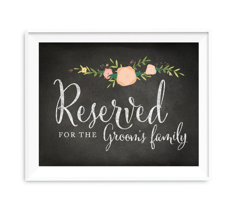 Chalkboard & Floral Roses Wedding Party Signs-Set of 1-Andaz Press-Reserved For The Groom's Family-