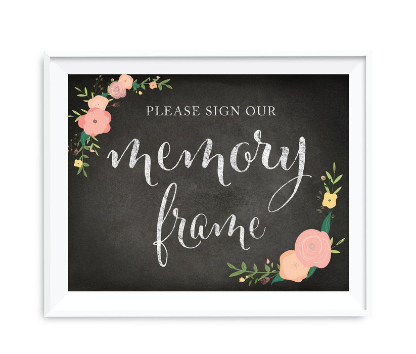 Chalkboard & Floral Roses Wedding Party Signs-Set of 1-Andaz Press-Sign Our Memory Photo Frame-