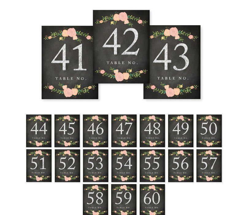 Chalkboard Floral Wedding Table Numbers-Set of 20-Andaz Press-41-60-
