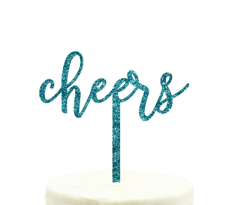 Cheers Glitter Acrylic Party Cake Topper-Set of 1-Andaz Press-Aqua-