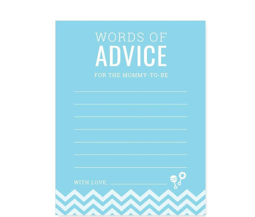 Chevron Baby Shower Games & Fun Activities-Set of 30-Andaz Press-Baby Blue-Advice for Mom & Dad-