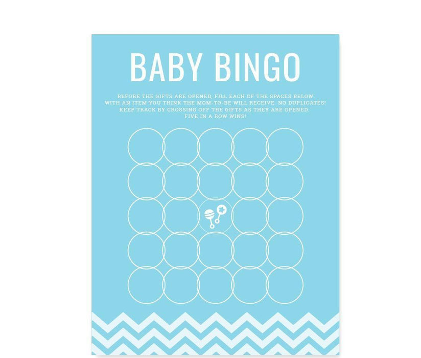 Chevron Baby Shower Games & Fun Activities-Set of 30-Andaz Press-Baby Blue-Baby Bingo Game-