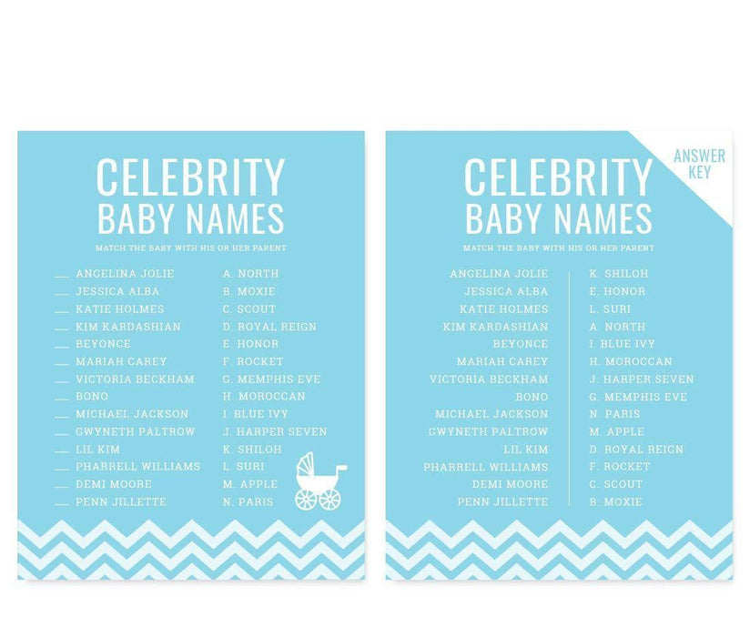 Chevron Baby Shower Games & Fun Activities-Set of 30-Andaz Press-Baby Blue-Celebrity Name Game-