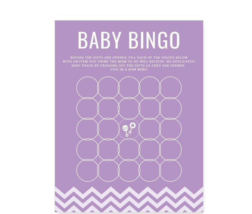 Chevron Baby Shower Games & Fun Activities-Set of 30-Andaz Press-Lavender-Baby Bingo Game-