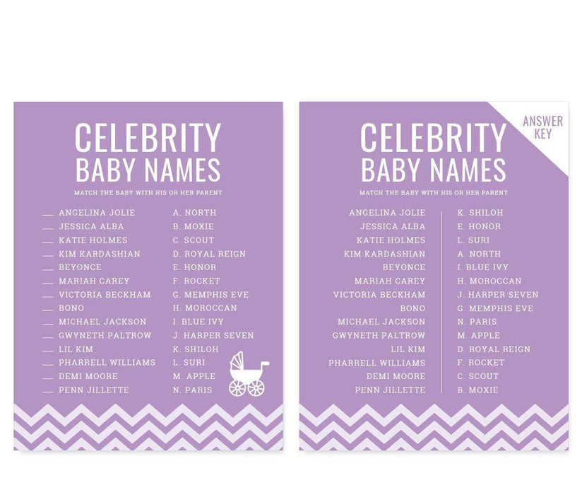 Chevron Baby Shower Games & Fun Activities-Set of 30-Andaz Press-Lavender-Celebrity Name Game-