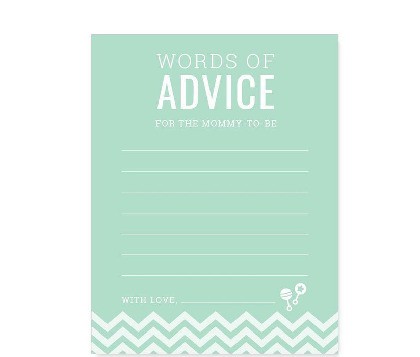 Chevron Baby Shower Games & Fun Activities-Set of 30-Andaz Press-Mint Green-Advice for Mom & Dad-