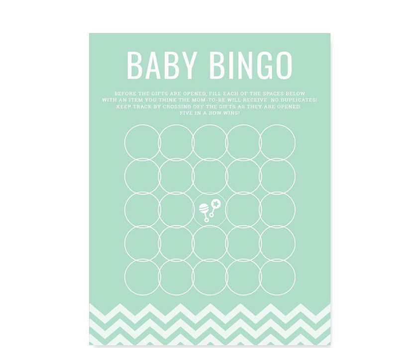 Chevron Baby Shower Games & Fun Activities-Set of 30-Andaz Press-Mint Green-Baby Bingo Game-
