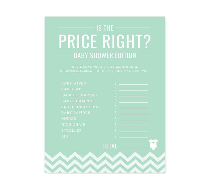 Chevron Baby Shower Games & Fun Activities-Set of 30-Andaz Press-Mint Green-Is The Price Right? Game-