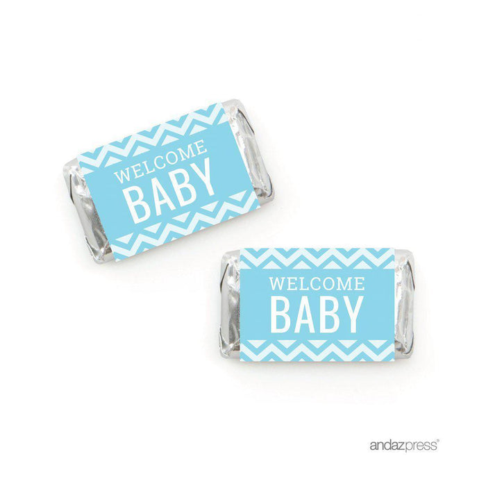 Chevron Baby Shower Hershey's Miniatures Mini Candy Bar Wrappers-Set of 36-Andaz Press-Baby Blue-