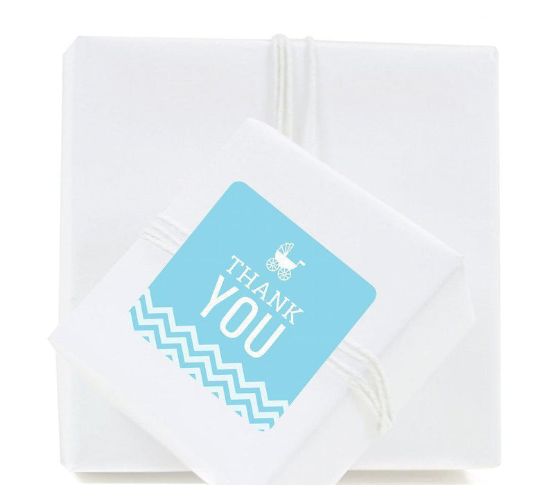 Chevron Baby Shower Square Label Stickers, Thank You-Set of 40-Andaz Press-Baby Blue-