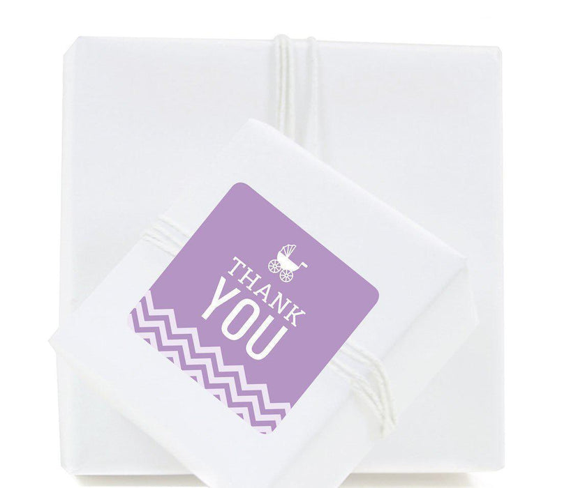 Chevron Baby Shower Square Label Stickers, Thank You-Set of 40-Andaz Press-Lavender-