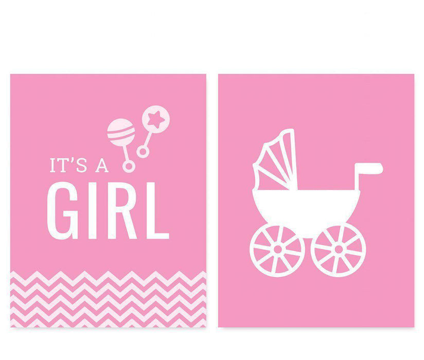 Chevron Print Baby Shower Party Signs & Banner Decorations-Set of 20-Andaz Press-Bubblegum Pink-