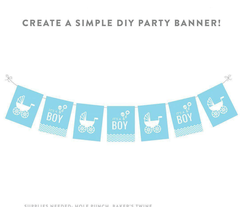 Chevron Print Baby Shower Party Signs & Banner Decorations-Set of 20-Andaz Press-Baby Blue-