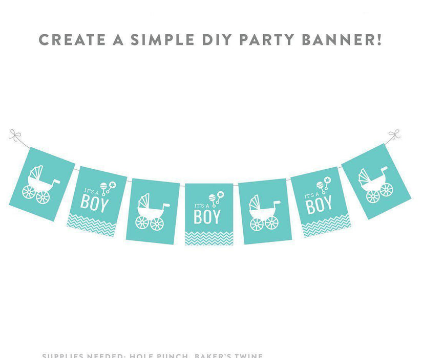 Chevron Print Baby Shower Party Signs & Banner Decorations-Set of 20-Andaz Press-Diamond Blue-