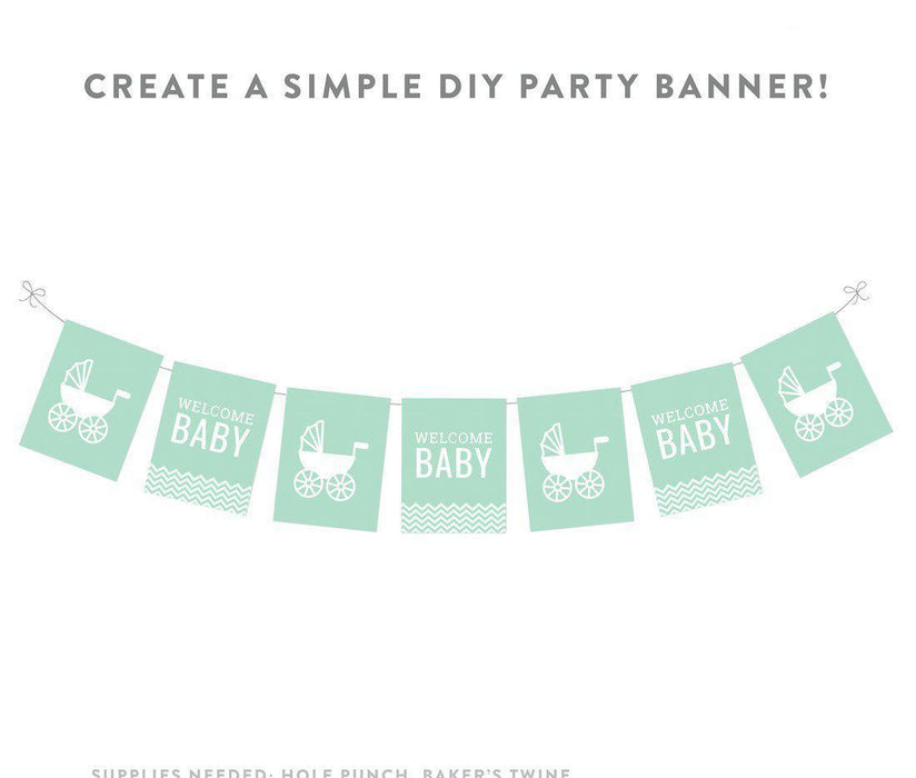 Chevron Print Baby Shower Party Signs & Banner Decorations-Set of 20-Andaz Press-Mint Green-