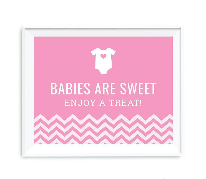 Chevron Print Baby Shower Party Signs-Set of 1-Andaz Press-Bubblegum Pink-Babies Are Sweet, Enjoy A Treat-