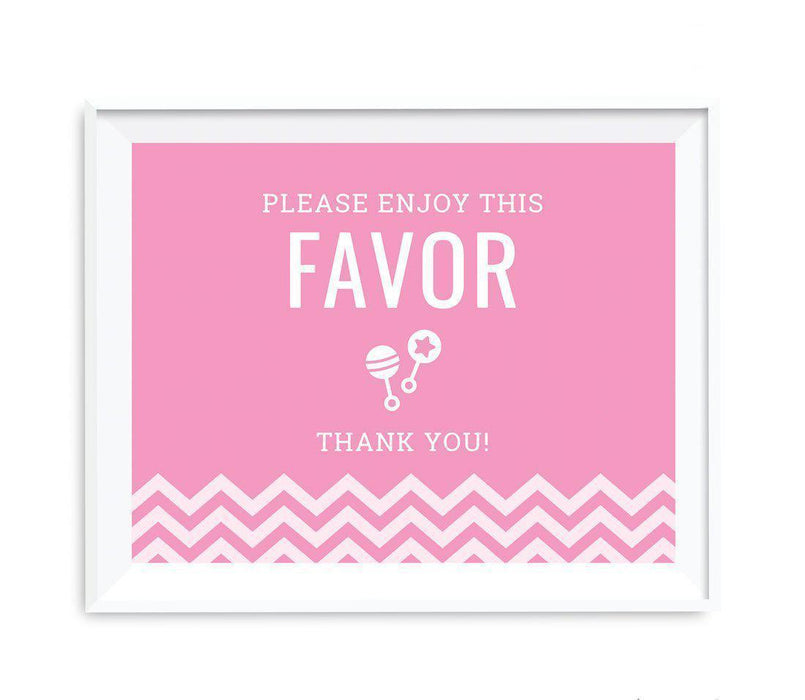 Chevron Print Baby Shower Party Signs-Set of 1-Andaz Press-Bubblegum Pink-Please Enjoy This Favor, Thank You-