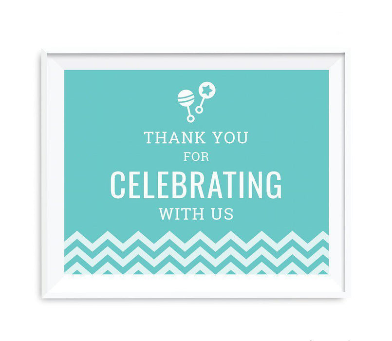 Chevron Print Baby Shower Party Signs-Set of 1-Andaz Press-Diamond Blue-Thank You For Celebrating With Us!-
