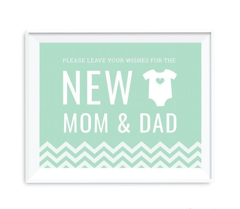 Chevron Print Baby Shower Party Signs-Set of 1-Andaz Press-Mint Green-Leave Wishes For New Mom & Dad-