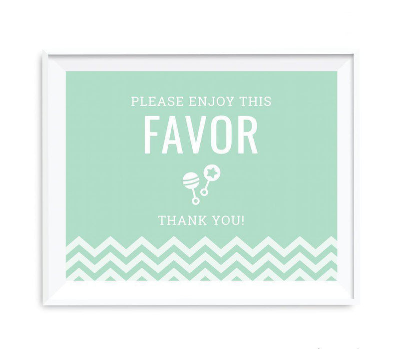 Chevron Print Baby Shower Party Signs-Set of 1-Andaz Press-Mint Green-Please Enjoy This Favor, Thank You-