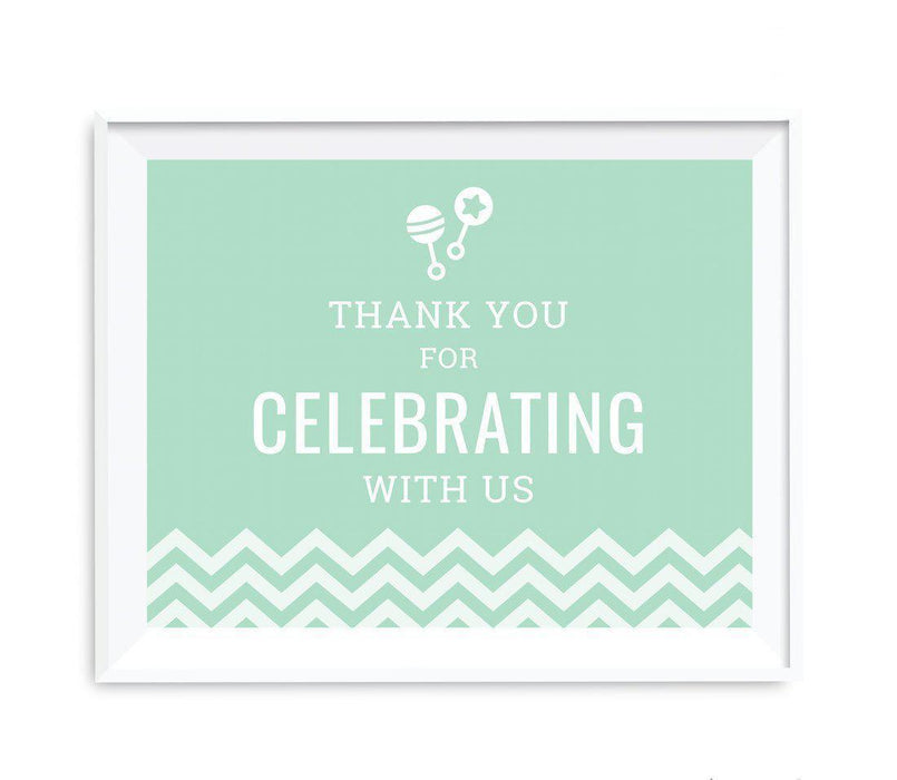 Chevron Print Baby Shower Party Signs-Set of 1-Andaz Press-Mint Green-Thank You For Celebrating With Us!-