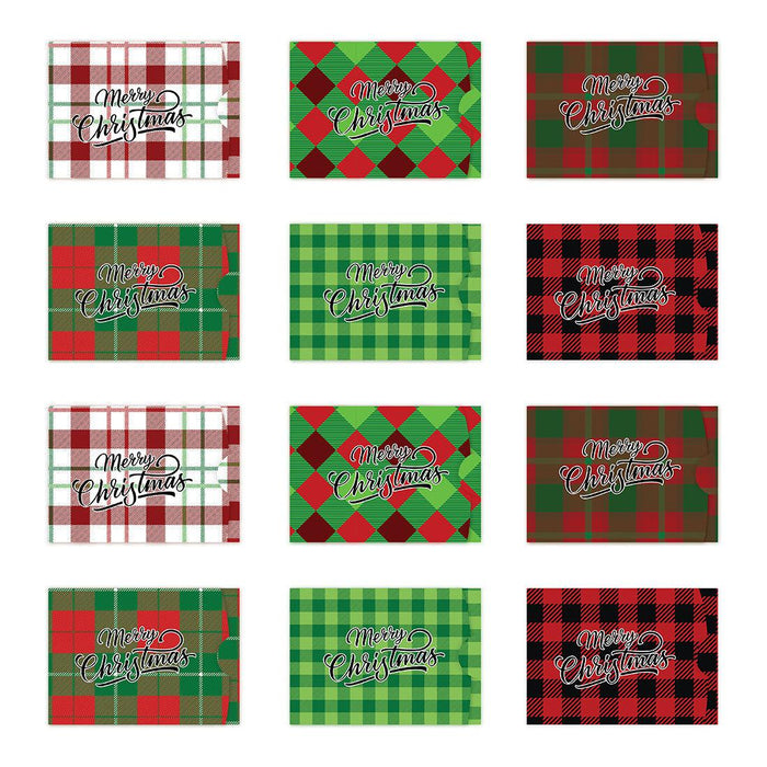 Christmas Gift Card Holder Assortment Stocking Stuffers-Set of 12-Andaz Press-Christmas Tartan Plaid Cards-