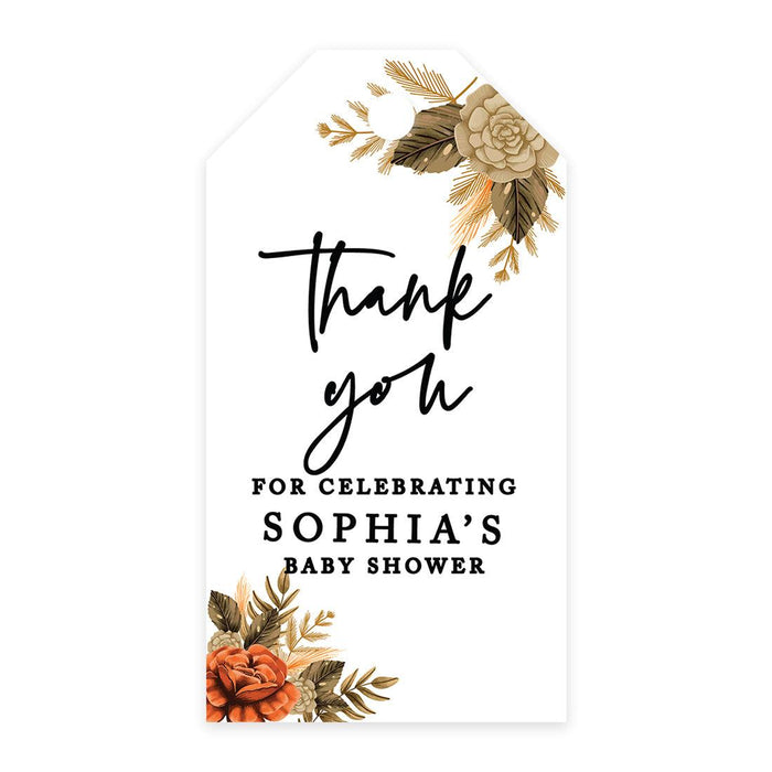 Classic Custom Thank You For Celebrating with Us Baby Shower Gift Tags, For Favors Gift Bags-Set of 20-Andaz Press-Fall Burnt Orange Florals-
