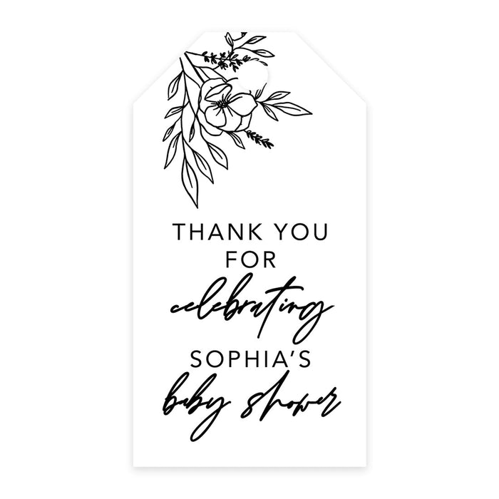 Classic Custom Thank You For Celebrating with Us Baby Shower Gift Tags, For Favors Gift Bags-Set of 20-Andaz Press-Minimal Floral-