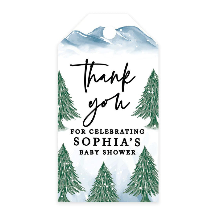 Classic Custom Thank You For Celebrating with Us Baby Shower Gift Tags, For Favors Gift Bags-Set of 20-Andaz Press-Winter Woodland Forest-