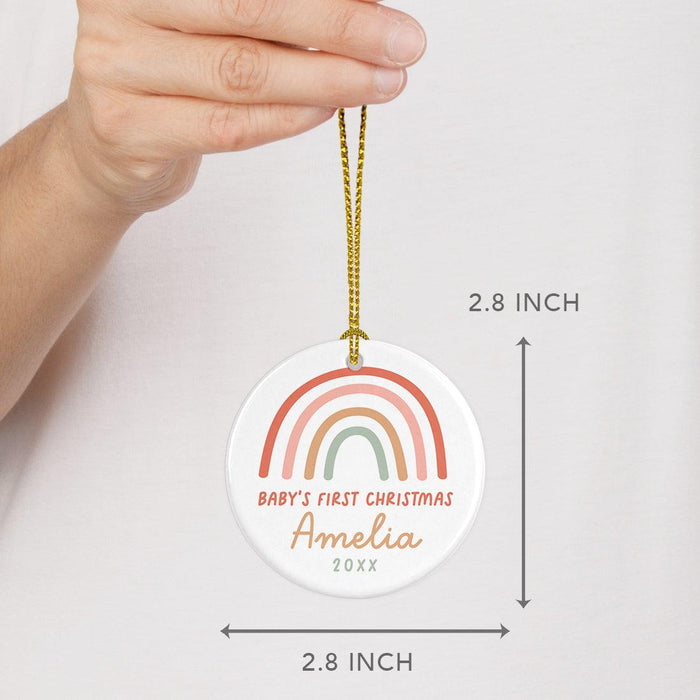 Custom 1st Christmas Tree Ornament 20XX Round Ceramic Baby's First Christmas Ornament-Set of 1-Andaz Press-Baby Girl-