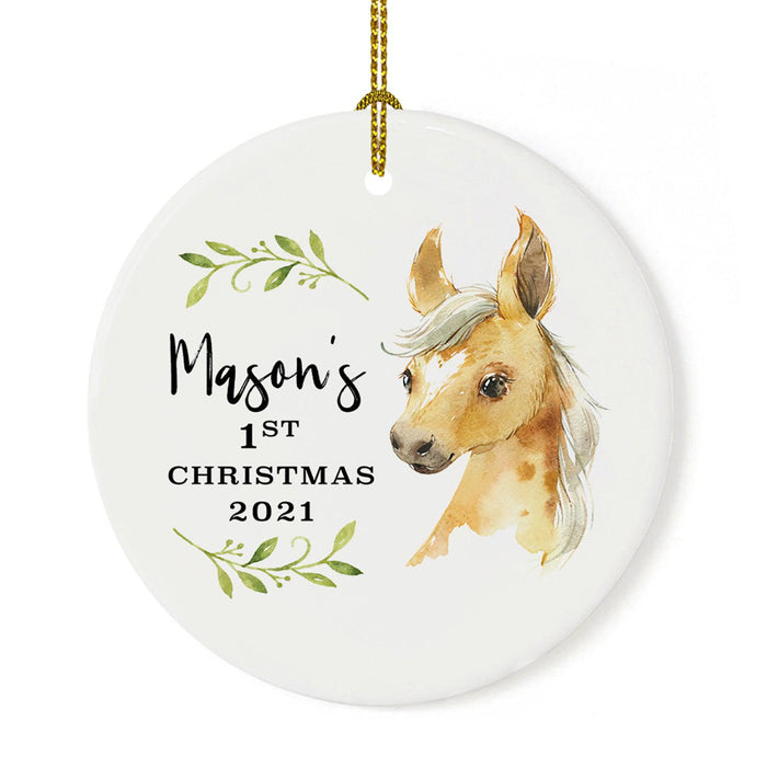 Custom 1st Christmas Tree Ornament 20XX Round Ceramic Baby's First Christmas Ornament-Set of 1-Andaz Press-Horse-