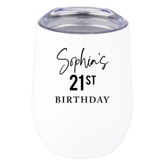 Custom 21st Birthday Wine Tumbler with Lid 12oz Stemless Stainless Steel Insulated-Set of 1-Andaz Press-Custom Name 21st Birthday-