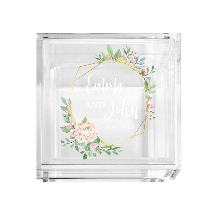 Custom Acrylic Wedding Ring Box, 2 Ring Slot, Ring Box Display for Wedding-Set of 1-Andaz Press-Geometric Floral Design-