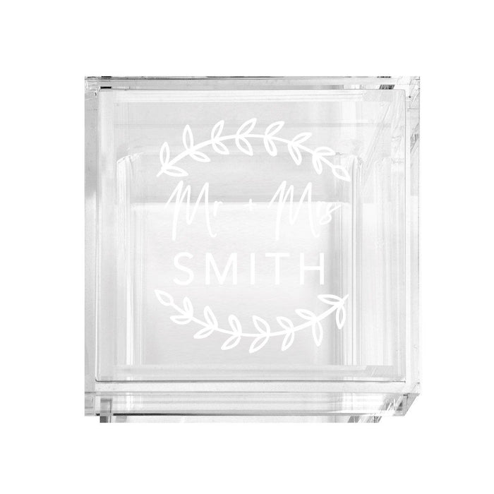 Custom Acrylic Wedding Ring Box, 2 Ring Slot, Ring Box Display for Wedding-Set of 1-Andaz Press-Mr + Mrs, Vine Design-