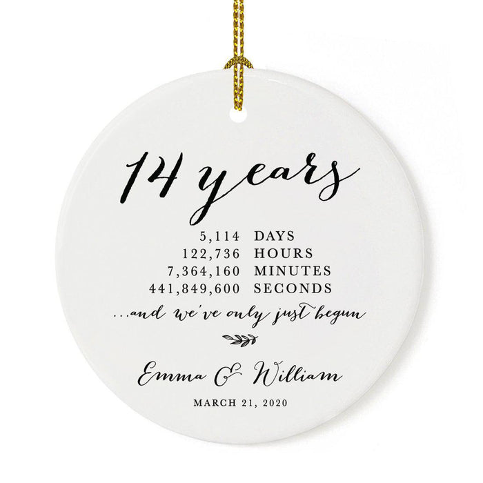 Custom Anniversary Years Days Hours Minutes White Custom Porcelain Round Ornaments Design 1-Set of 1-Andaz Press-14 Years-