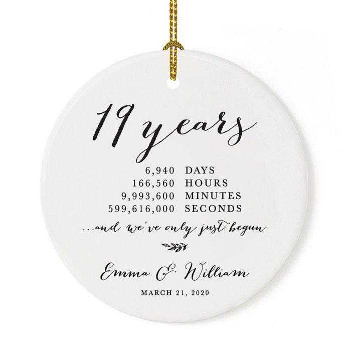 Custom Anniversary Years Days Hours Minutes White Custom Porcelain Round Ornaments Design 1-Set of 1-Andaz Press-19 Years-