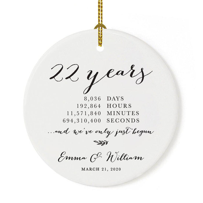 Custom Anniversary Years Days Hours Minutes White Custom Porcelain Round Ornaments Design 1-Set of 1-Andaz Press-22 Years-