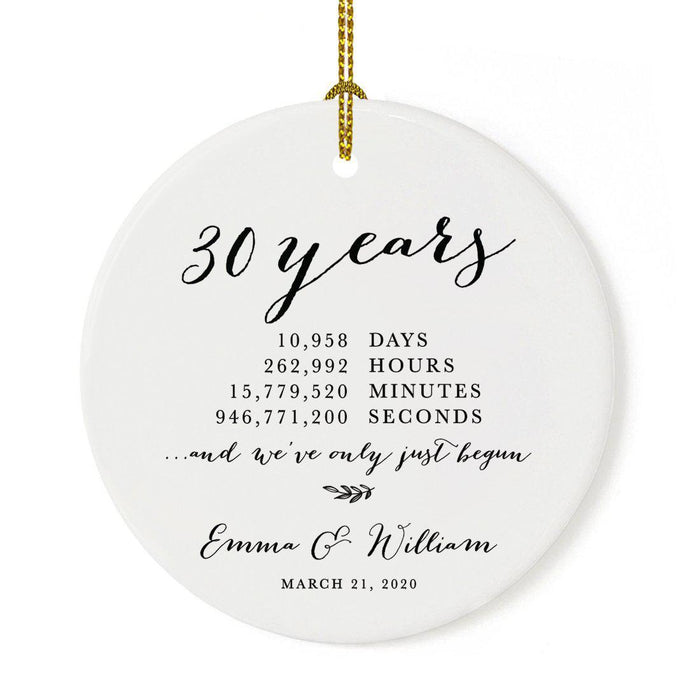 Custom Anniversary Years Days Hours Minutes White Custom Porcelain Round Ornaments Design 1-Set of 1-Andaz Press-30 Years-