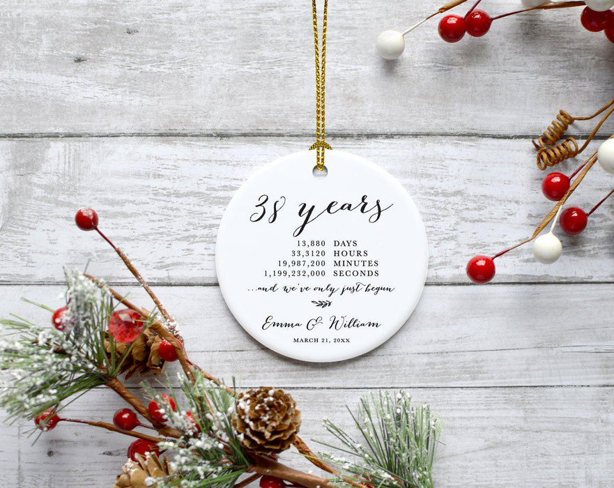 Custom Anniversary Years Days Hours Minutes White Custom Porcelain Round Ornaments Design 2-Set of 1-Andaz Press-38 Years-