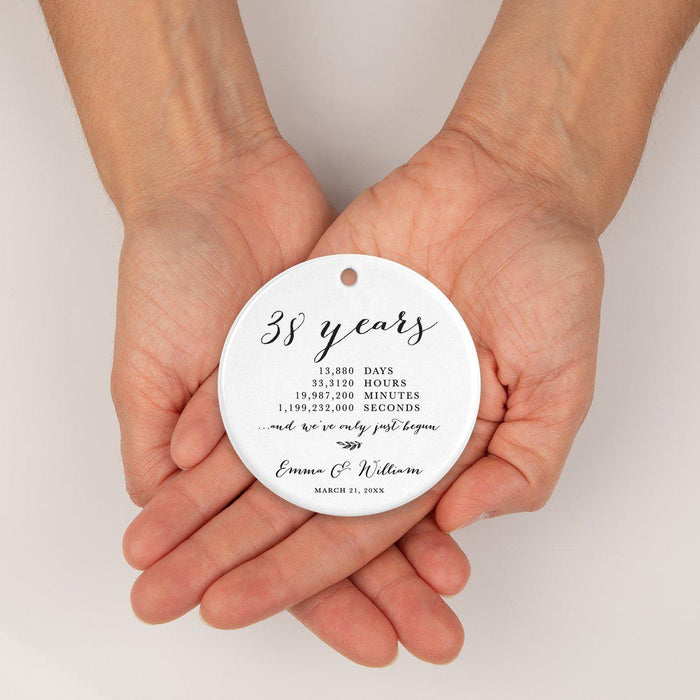 Custom Anniversary Years Days Hours Minutes White Custom Porcelain Round Ornaments Design 2-Set of 1-Andaz Press-38 Years-